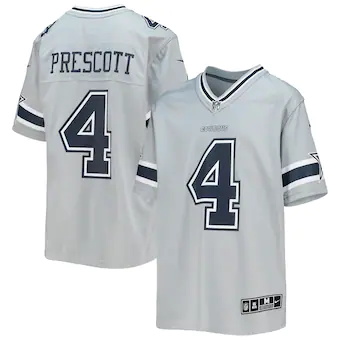 youth nike dak prescott silver dallas cowboys inverted team